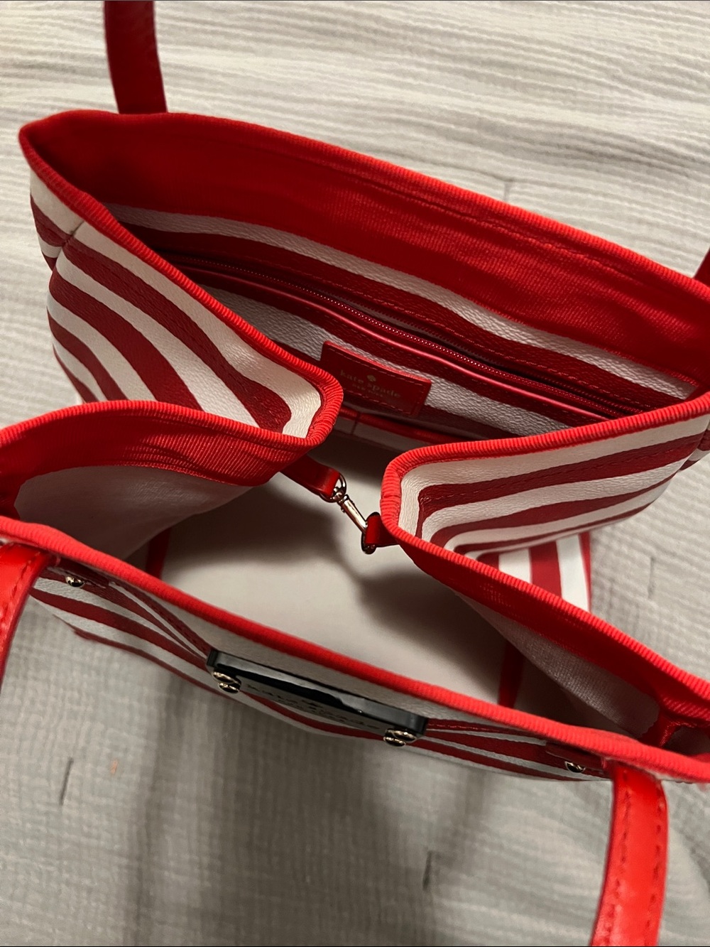 kate spade Red and White Striped Leather Tote - Picture 2 of 4